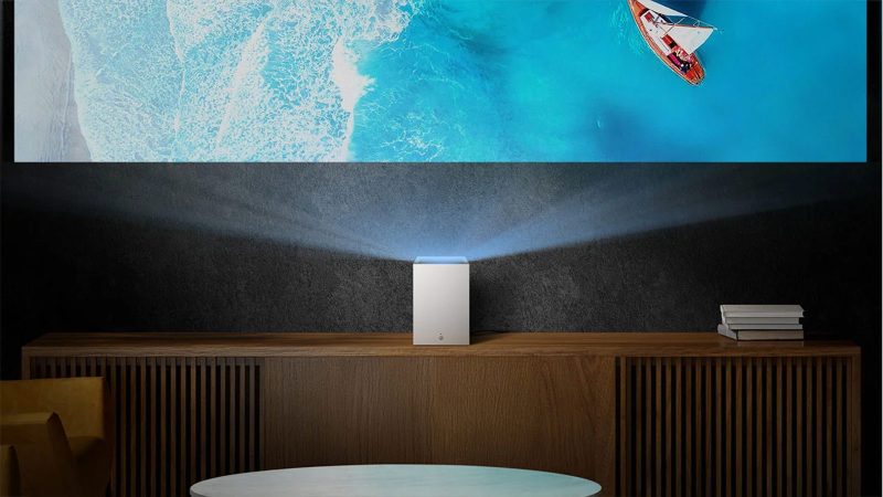 The LG CineBeam S projector offers a 4K ultra-short throw display, Dolby Atmos audio, and built-in smart TV apps in a compact, portable design.