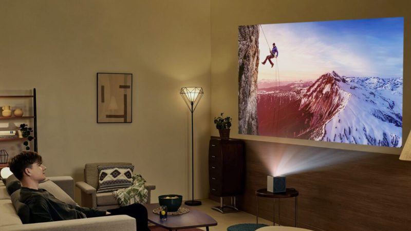 The LG CineBeam S projector offers a 4K ultra-short throw display, Dolby Atmos audio, and built-in smart TV apps in a compact, portable design.