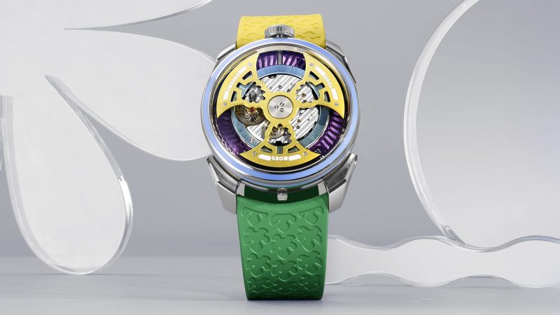 MB&F M.A.D.1S “Grow Your Dreams” watch in Sun, Nature, and Water editions with Yinka Ilori’s colorful design and Swiss La Joux-Perret movement.