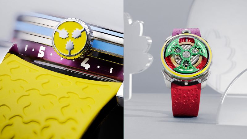 MB&F M.A.D.1S “Grow Your Dreams” watch in Sun, Nature, and Water editions with Yinka Ilori’s colorful design and Swiss La Joux-Perret movement.