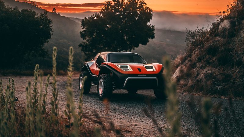 LFG dune buggy by Meyers Manx x Tuthill featuring carbon-fiber body, 4.0L flat-six engine revving to 11,000 RPM, six-speed sequential box, full-time AWD, and adjustable dampers.