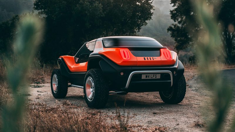 LFG dune buggy by Meyers Manx x Tuthill featuring carbon-fiber body, 4.0L flat-six engine revving to 11,000 RPM, six-speed sequential box, full-time AWD, and adjustable dampers.