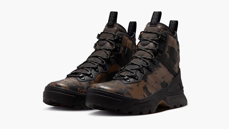 The Nike ACG Zoom Gaiadome Digi Camo boot with Gore-Tex lining, Air Zoom cushioning, and rugged TrailFrame support.