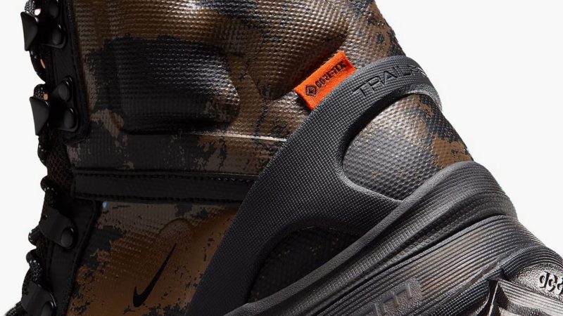 The Nike ACG Zoom Gaiadome Digi Camo boot with Gore-Tex lining, Air Zoom cushioning, and rugged TrailFrame support.