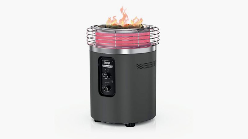 Ninja Fireside360 outdoor propane fire pit and heater with smokeless flames, 360-degree HeatZone technology, and dial-controlled flame and heat modes.