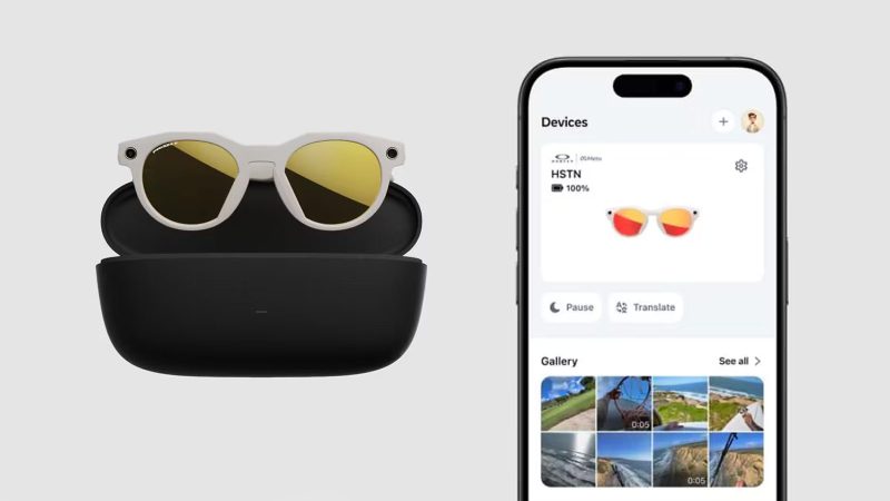 Oakley Meta HSTN Performance AI smart glasses with integrated 3K video camera, open-ear speakers, Meta AI assistant, Prizm lenses, and sporty IPX4 design.