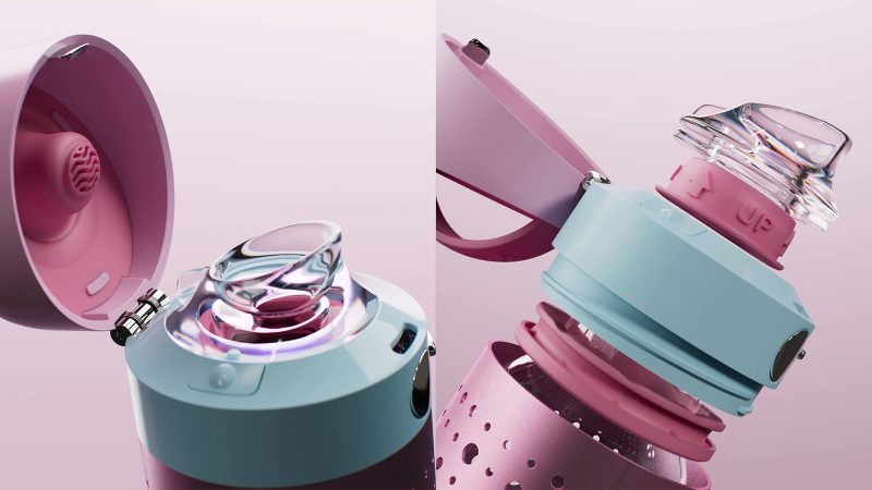 The OKAPA Water Bottle features a German borosilicate glass core, anodized aluminum shell, and a precision Swiss-made spout.