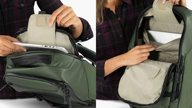 Osprey x Carryology Archeon “Fūjin” backpack and modular pouch with ALUULA Durlyte™ fabric, modular pouch attachment, AirSpeed suspension, and wind camo interior.