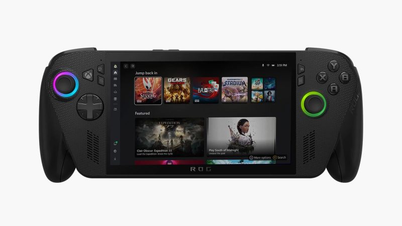 ROG Xbox Ally series handheld with Xbox grips and a 7-inch 120Hz display.
