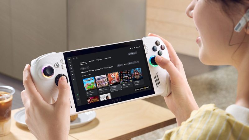 ROG Xbox Ally series handheld with Xbox grips and a 7-inch 120Hz display.