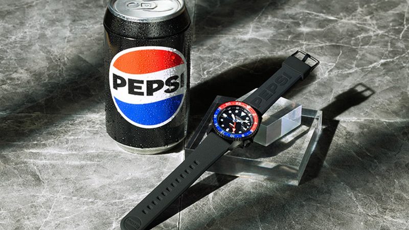 Official Seiko 5 Sports x Pepsi limited-edition watches featuring red-and-blue bezels, modern and vintage styles, and collectible soda-can-inspired packaging.