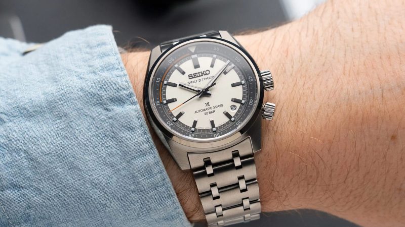 Seiko Prospex Speedtimer SPB513 stainless steel sports watch with rotating bezel, 72-hour power reserve, and vintage racing-inspired design.