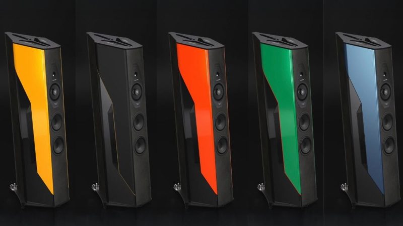 Sonus faber x Lamborghini Il Cremonese Ex3me luxury speakers feature carbon fiber panels and a diamond-shaped cabinet design.