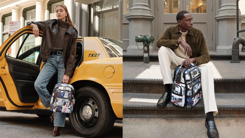 The TUMI New York Poster Print Bag collection features bold NYC street art graphics on premium travel bags.