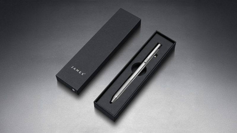 The James Brand Kent bolt-action pen in stainless steel with a minimalist design and durable clip, built for everyday carry.