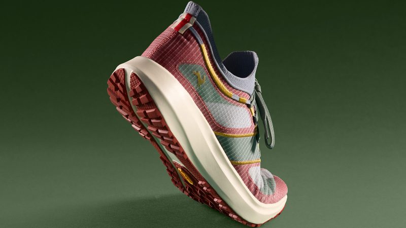 Tracksmith’s Eliot Range trail running shoe in minimalist design with Vibram XS Trek Evo outsole and Merino wool bootie for comfort and traction.