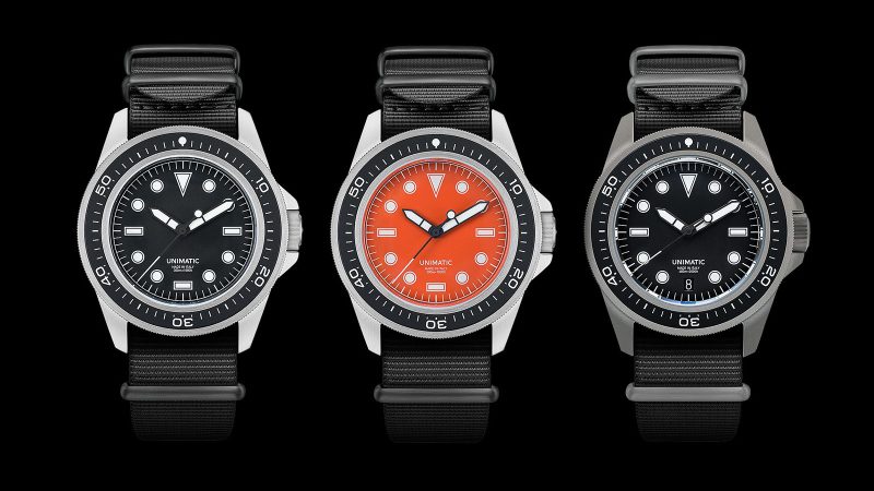 UNIMATIC’s PRODIVER titanium dive watch with black NATO strap, matte ceramic bezel, and luminous dial.