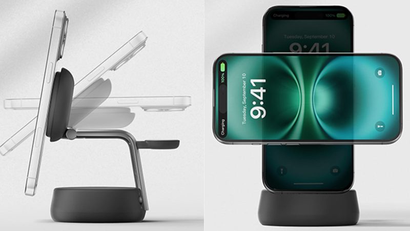 Belkin UltraCharge Pro 3-in-1 Magnetic Charging Dock with Qi2 25W fast charging, ChillBoost cooling, and sleek chrome design for iPhone, Apple Watch, and AirPods.