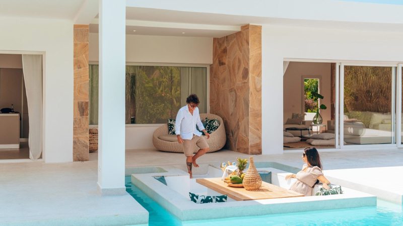 Ycona Luxury Resort in Zanzibar features private beachfront villas surrounded by lush tropical gardens and sustainable architecture.