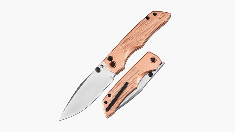 ArtisanCutlery Wizard Folding Knife with Copper Handle and High-Quality Steel Blade for Everyday Carry, EDC, and Outdoor Use