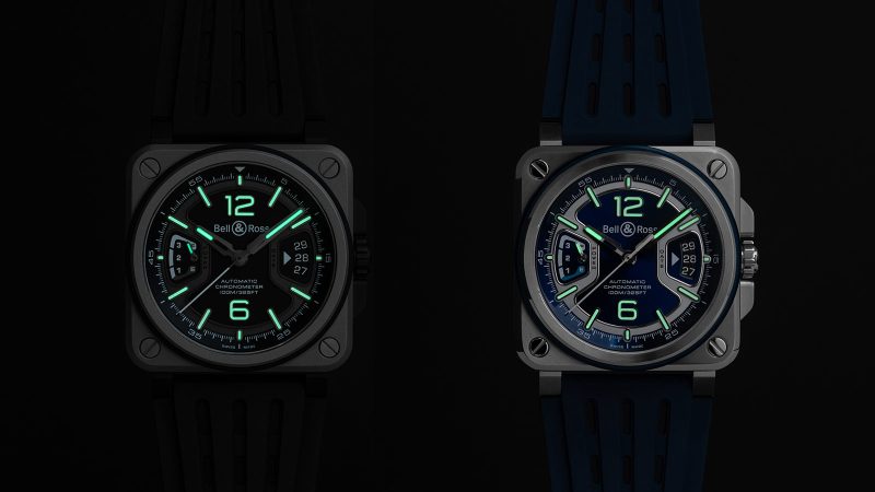 The Bell & Ross BR-X3 Black Titanium watch has a multilayer titanium case, aerospace-inspired design, COSC-certified movement, aTnd a vented black rubber strap.