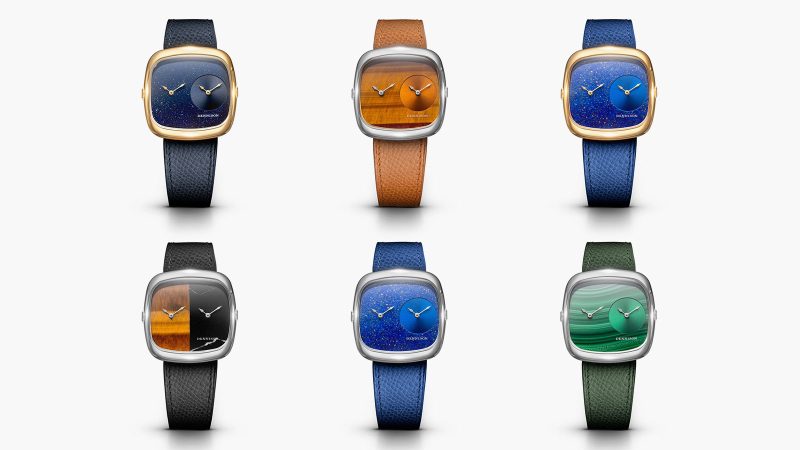 Dennison ALD Dual Time watch with slim case, twin displays, and bold stone dial designs inspired by 1970s retro style.