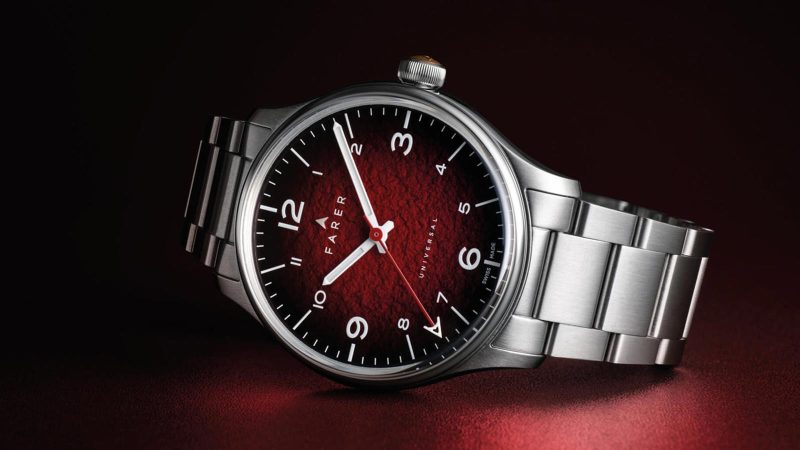 Farer Three Hand Series III watch featuring bold textured dials, 316L stainless steel case, La Joux-Perret G101 movement, and 100m water resistance.