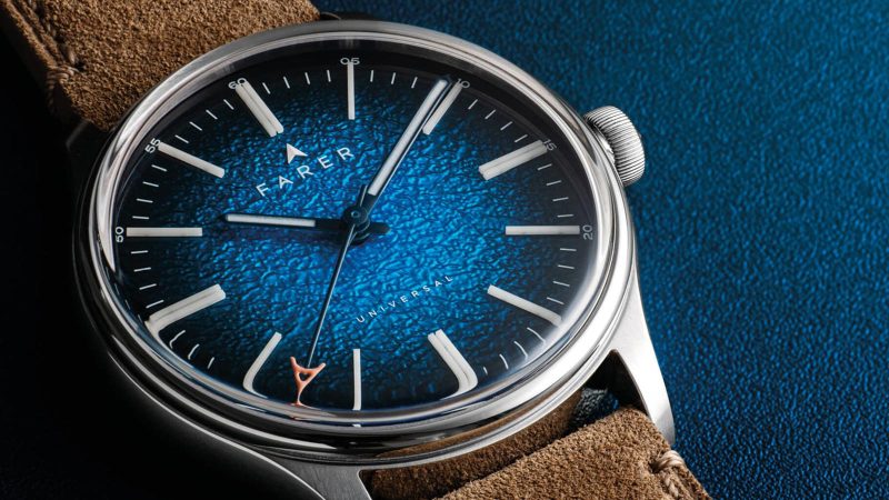 Farer Three Hand Series III watch featuring bold textured dials, 316L stainless steel case, La Joux-Perret G101 movement, and 100m water resistance.