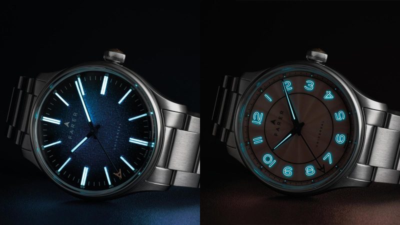 Farer Three Hand Series III watch featuring bold textured dials, 316L stainless steel case, La Joux-Perret G101 movement, and 100m water resistance.