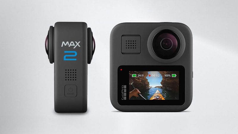 GoPro Max 2 360 camera with true 8K video, 10-bit color, twist-off replaceable lenses, and pro-grade stabilization for creators and vloggers.