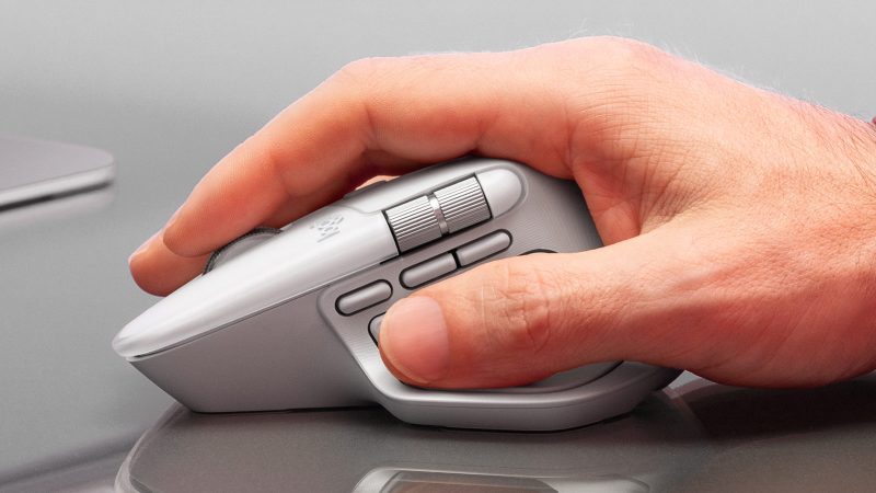 Logitech MX Master 4 productivity mouse with haptic feedback, Actions Ring shortcuts, MagSpeed scrolling, and eco-conscious design.