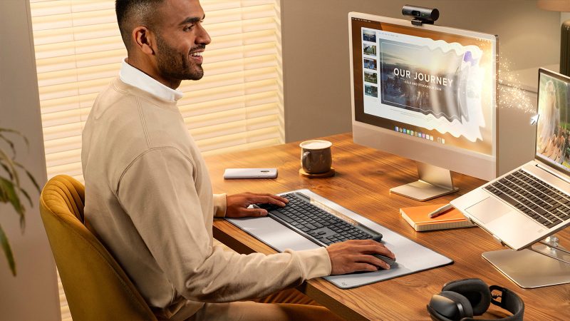 Logitech’s Signature Slim Solar+ K980 wireless solar-powered keyboard features a sleek, slim design and provides infinite charging from natural and indoor light.