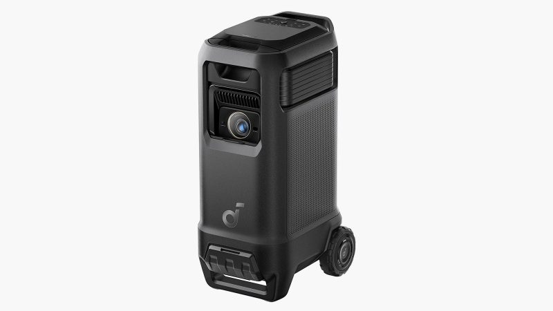 The Soundcore Nebula X1 Pro rolling projector features 4K visuals, Dolby Atmos surround sound, and detachable speakers, providing a portable cinema experience.