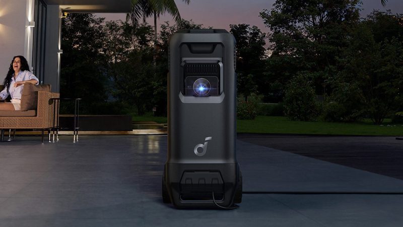 The Soundcore Nebula X1 Pro rolling projector features 4K visuals, Dolby Atmos surround sound, and detachable speakers, providing a portable cinema experience.