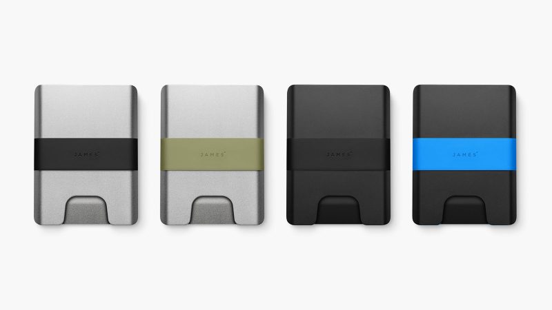 The James Brand Lowe minimalist CNC aluminum wallet features a silicone band, RFID protection, and an ultra-slim design for everyday carry.