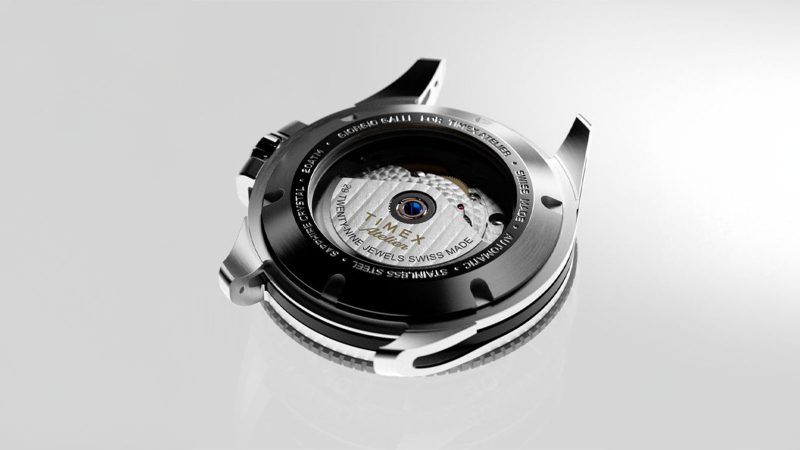 The Timex Atelier Marine M1a dive watch has a stainless steel skeletonized case, enamel dial, and 200m water resistance.