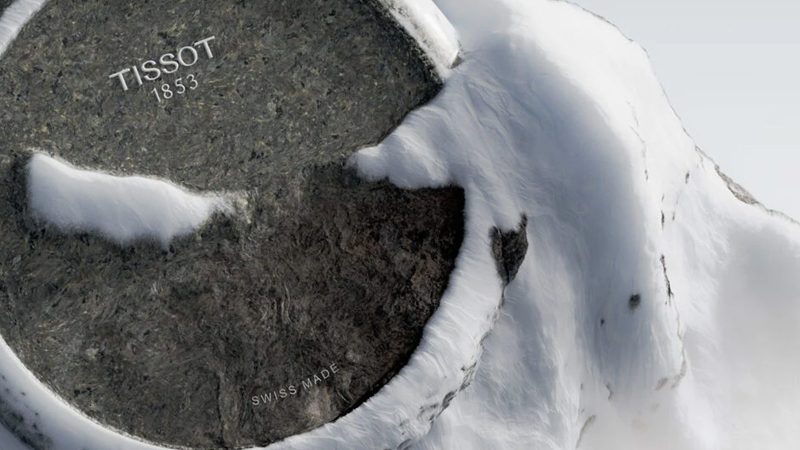 Tissot RockWatch 2025 limited edition with a granite case from Jungfrau peak, 38mm design, sapphire crystal, ETA quartz movement, and nickel-plated hands.
