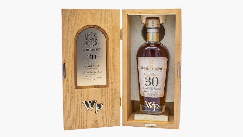 WhistlePig’s BigShǝBàng 30 Year Single Malt Whiskey bottle showcases premium packaging and rare limited-edition design, aged three decades for collectors.