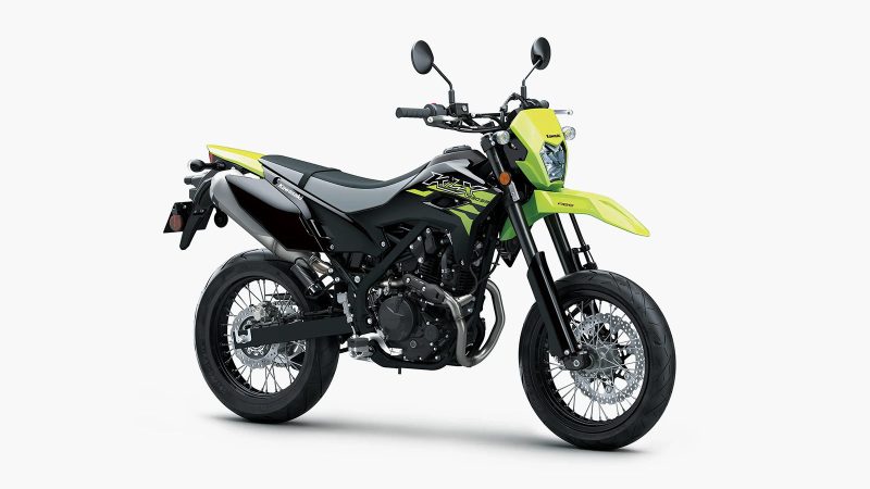 The 2026 Kawasaki KLX230SM ABS shows a sleek supermoto design with 17-inch wheels and aggressive styling.