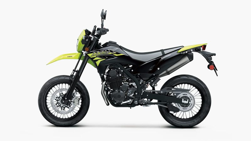 The 2026 Kawasaki KLX230SM ABS shows a sleek supermoto design with 17-inch wheels and aggressive styling.