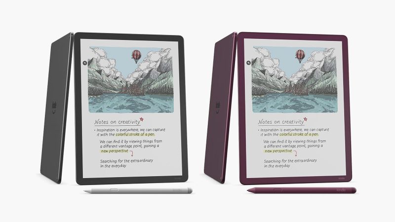The Amazon Kindle Scribe Colorsoft showcases its sleek 11-inch display and AI-powered note-taking features.