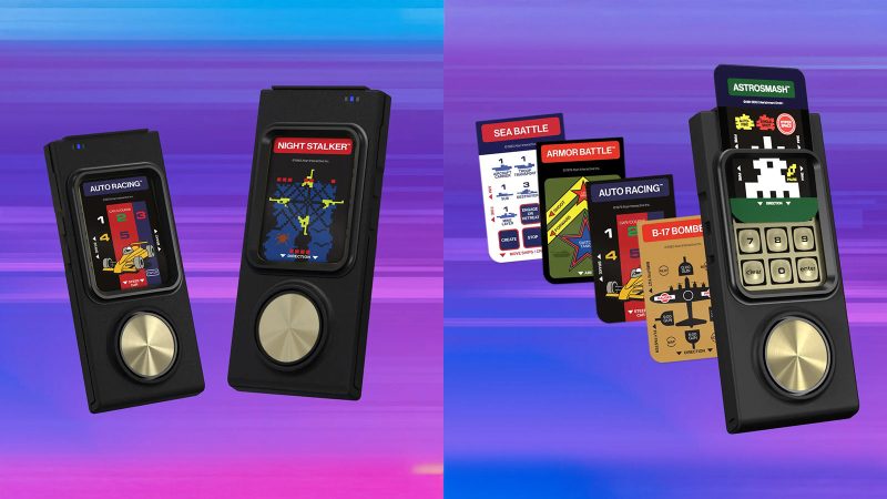 The Atari Intellivision Sprint retro console in black and gold with wireless controllers and HDMI port.