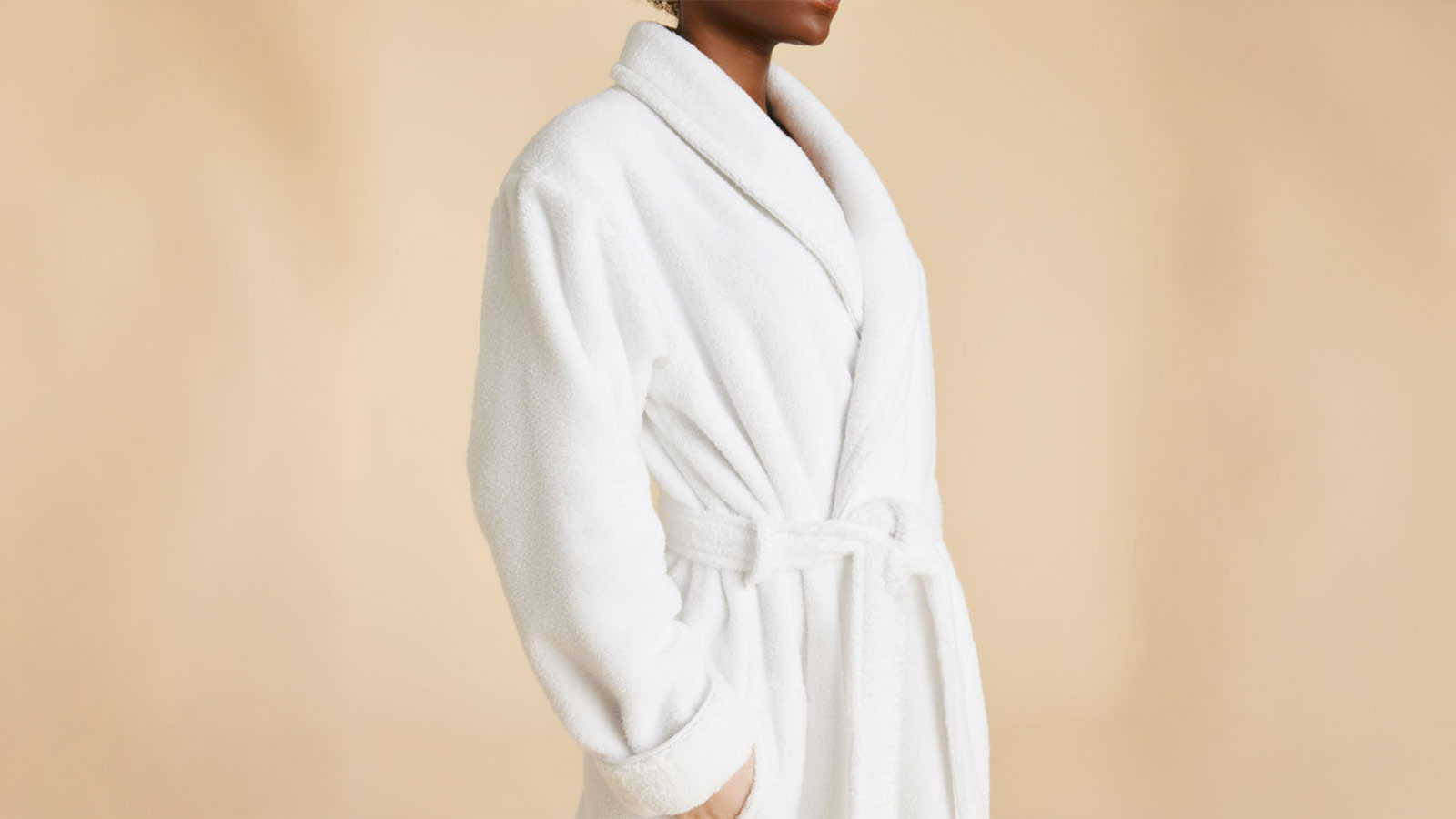 Brooklinen Super-Plush Robe in white Turkish cotton, a spa-quality robe for men who take relaxation seriously.