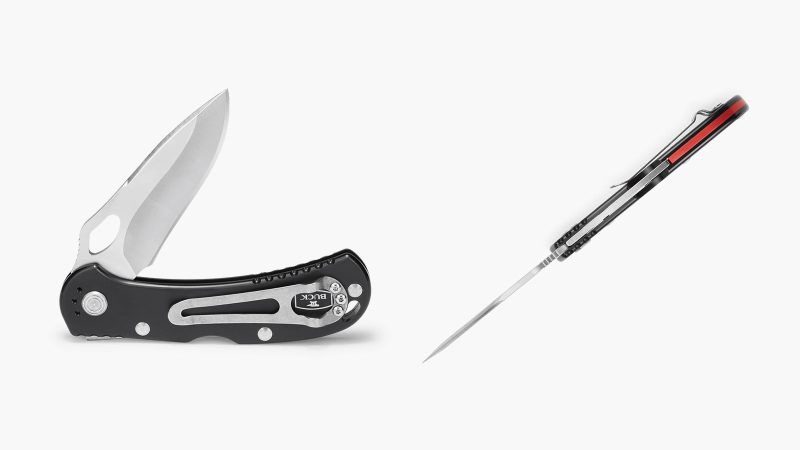 The Buck Knives Spitfire folding Series feature the satin-finished 420HC steel blade, anodized aluminum handle, and reversible pocket clip.