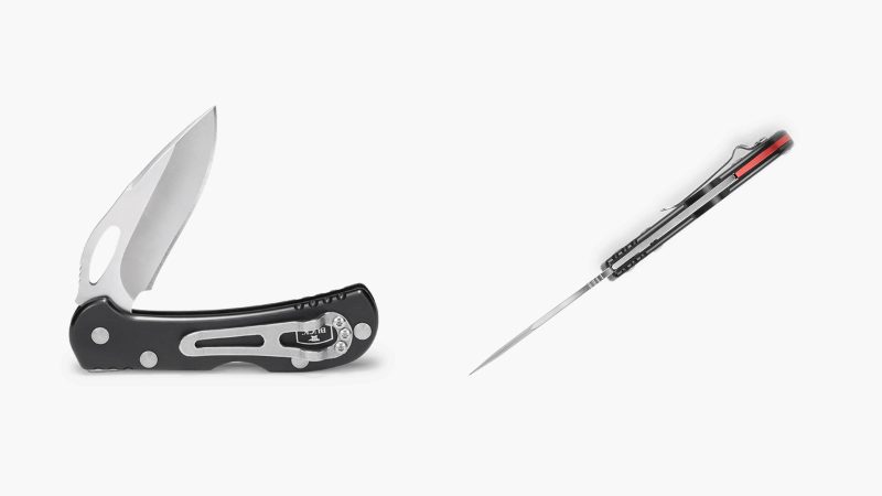 The Buck Knives Spitfire folding Series feature the satin-finished 420HC steel blade, anodized aluminum handle, and reversible pocket clip.