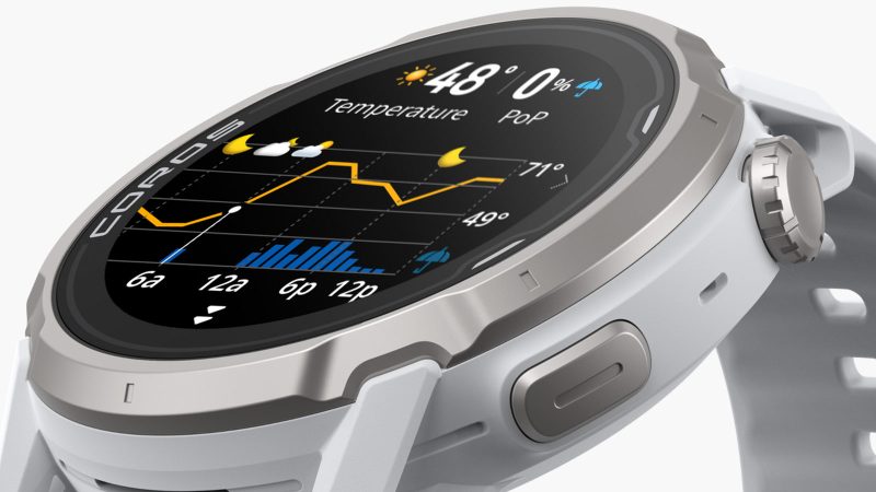 The COROS Apex 4 GPS Outdoor Watch features a titanium bezel, a sapphire crystal display, and a rugged, sporty design.