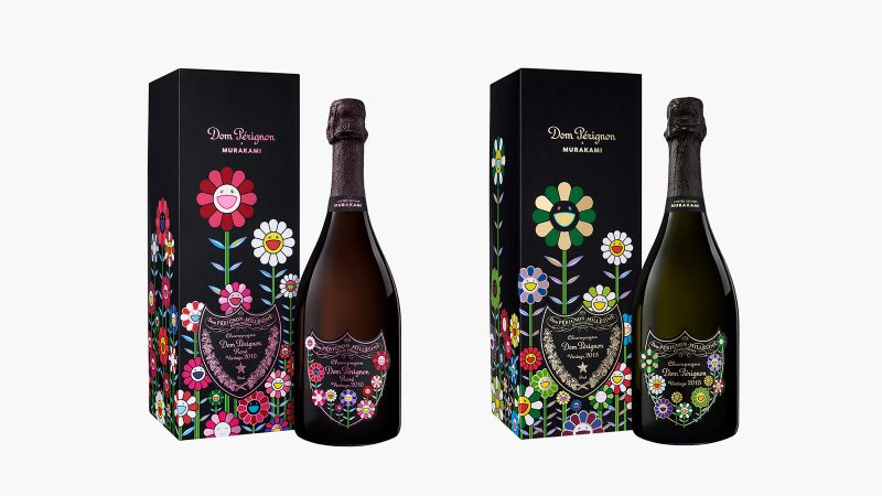 The Dom Pérignon x Takashi Murakami collab features vibrant flower motifs inspired by Murakami’s signature Superflat style.
