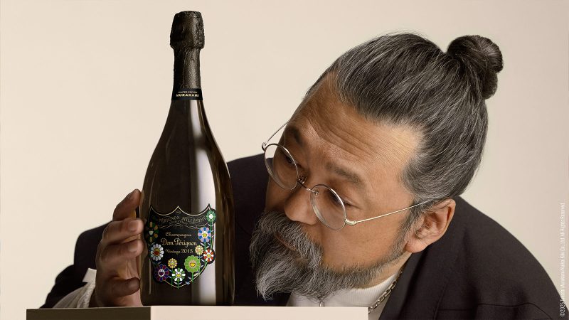The Dom Pérignon x Takashi Murakami collab features vibrant flower motifs inspired by Murakami’s signature Superflat style.