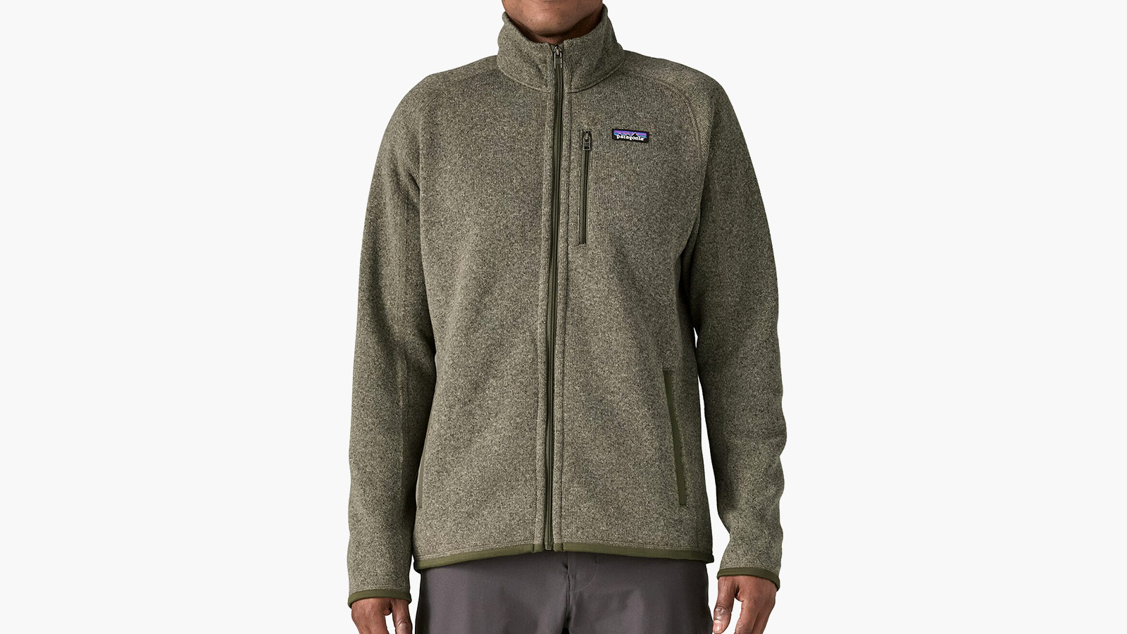 Patagonia olive fleece jacket styled for performance and casual fall looks, ideal for trail-to-town wear.