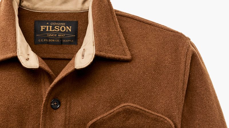 The Filson Mackinaw Wool JacShirt is made from heavy-duty Mackinaw wool, with chest flap pockets and rugged outdoor overshirt styling.